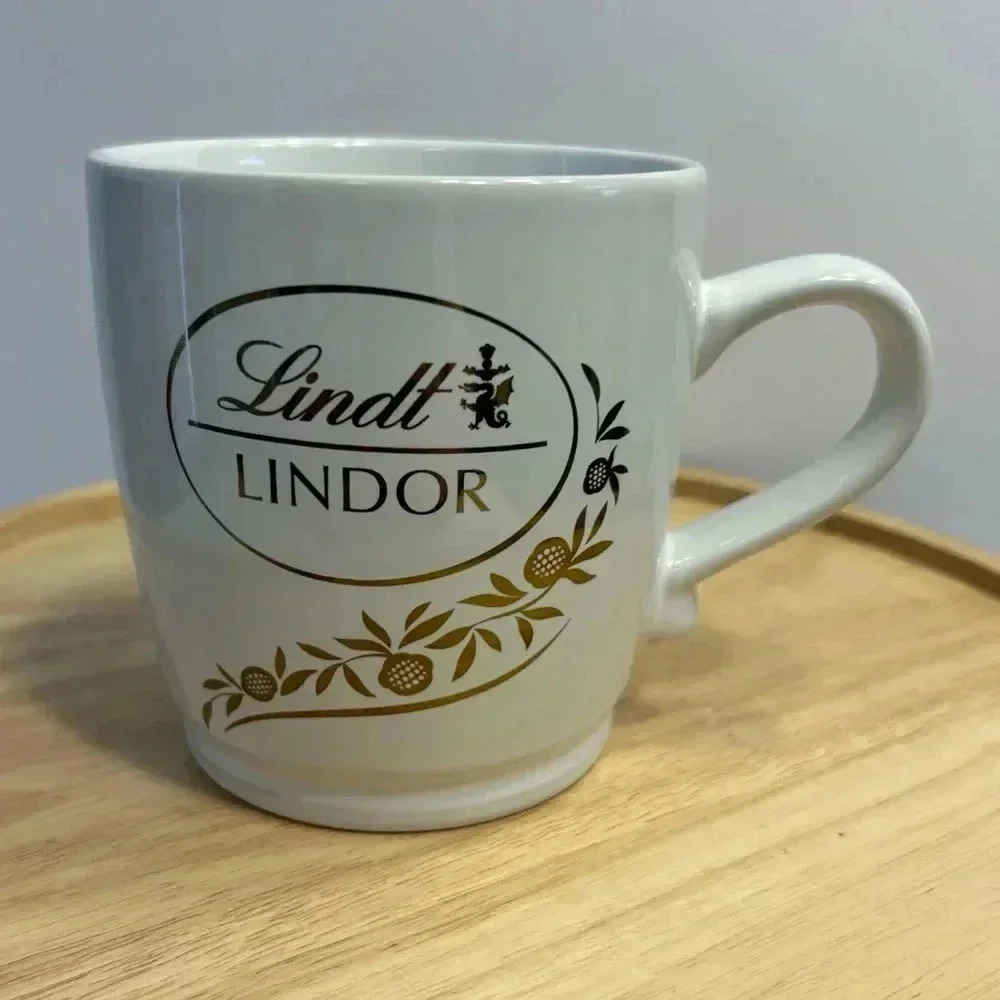 Lindt Lindor Coffee Tea Mug Cup White with Gold Leaf Embossing Large 24 oz